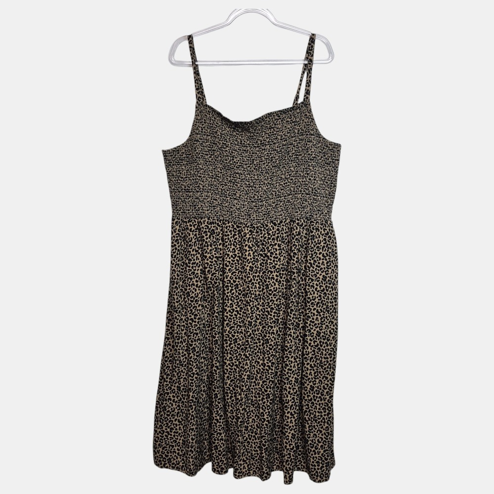 Old Navy Women XXL‎ Leopard Print Smocked Cami Dress Tan Black Animal Print Maxi
